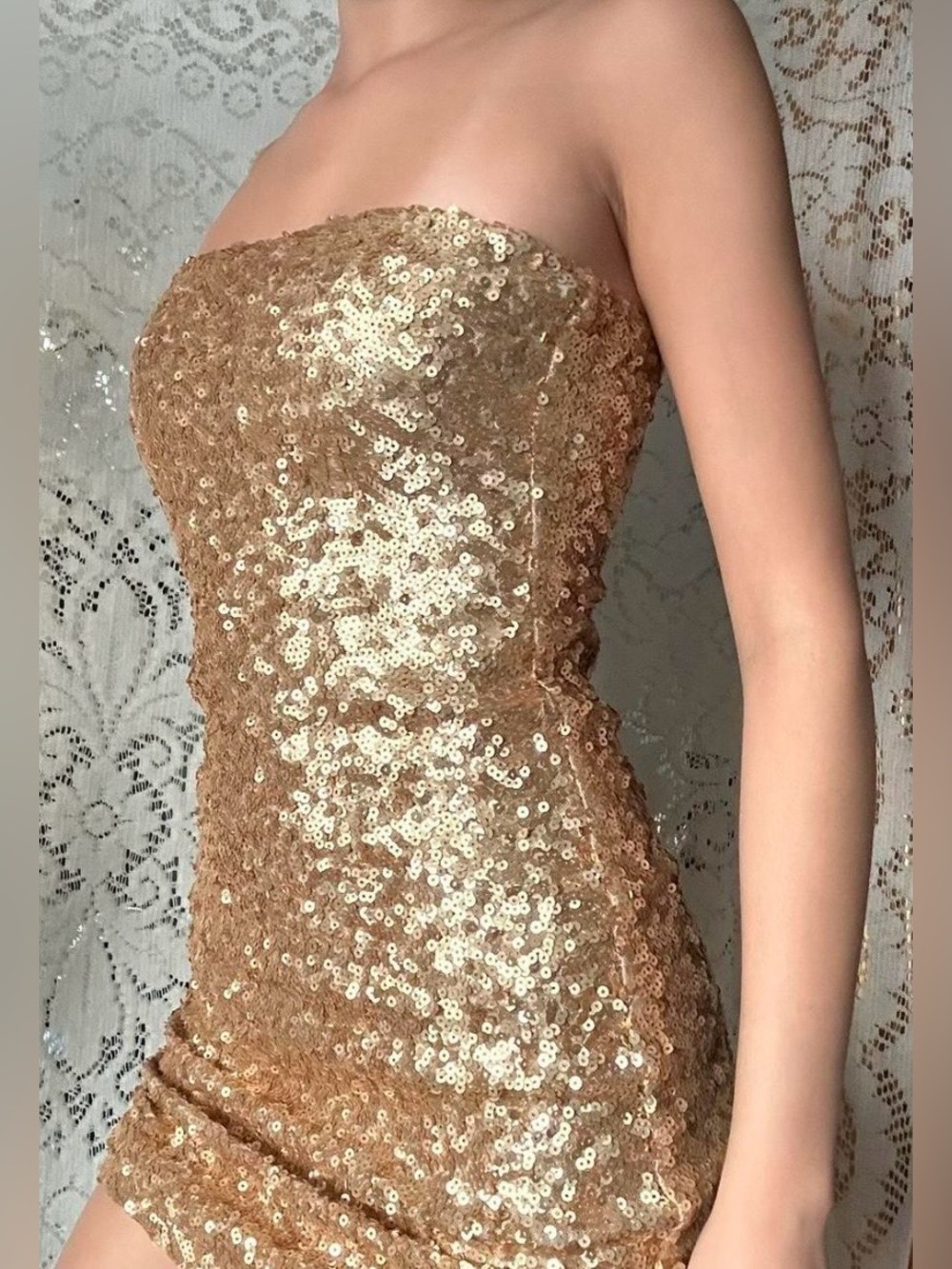 Forever 21 Gold Sequin Strapless Bodycon Mini Dress | Size Small | NWOT